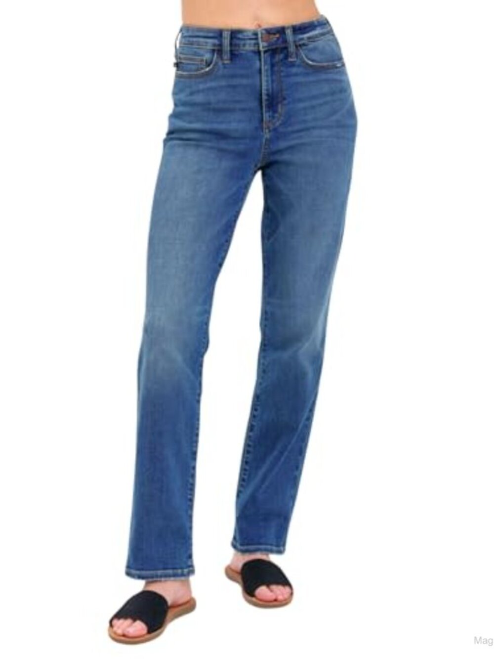 High Rise Mom Jeans Tummy Control Straight Fit Denim Pants